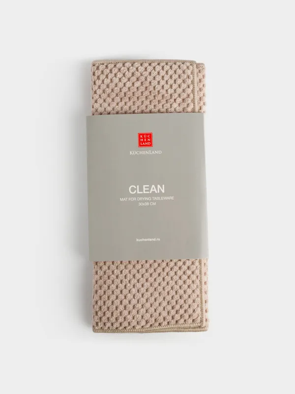 Коврик для сушки посуды, 30х38 см, микрофибра, бежевый, Clean, image-2