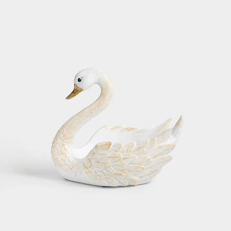 Конфетница, 29x25 см, полирезин, молочно-золотистая, Лебедь, Swan