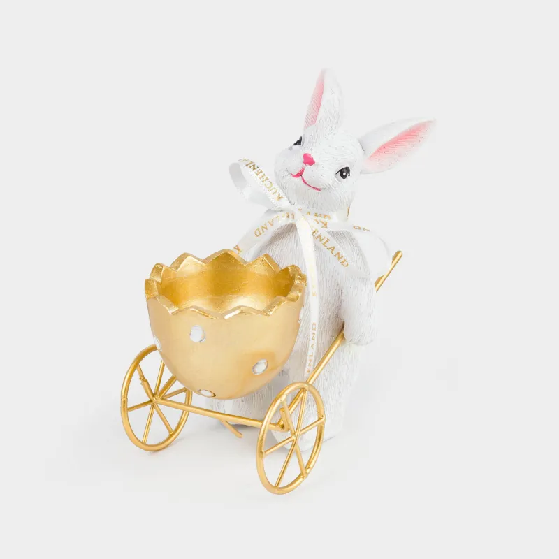 Подставка для яйца, 12 см, полирезин/металл, бело-золотистая, Кролик, Rustic Easter, image-1