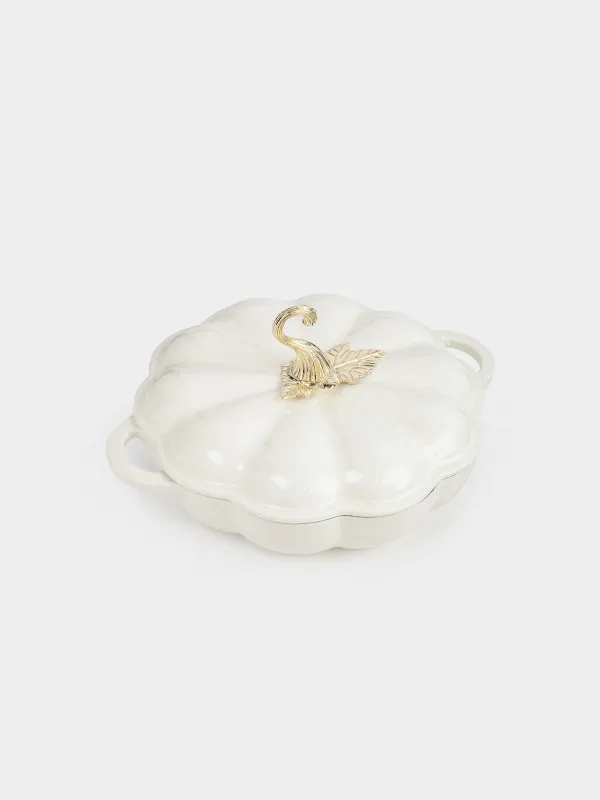 Сотейник, 26 см, 2,3 л, с крышкой, чугун, молочный, Тыква, Gourd, image-1