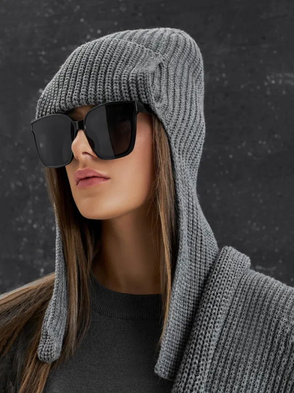 Шапка-ушанка женская, единый размер, акрил, серая, Knitting, image-4
