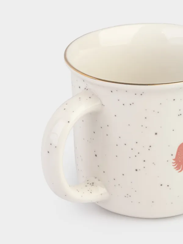 Саптыаяқ, 360 мл, фарфор N, сүт түстес, дақты, алтын түстес жиегі бар, Жылқы, Horse, image-2