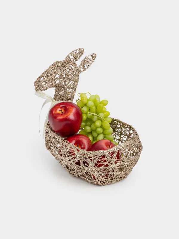 Сәндік себеті, 30х24 см, металл, шампан, Бантигі бар бұғы, Deer sparks, image-4