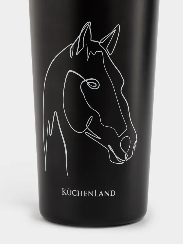 Термокружка, 450 мл, сталь/пластик, черная, Конь, Coffee time, image-1