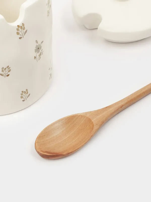 Қант ыдысы, 11 см, 370 мл, қасықпен, керамика / ағаш, сүт түстес, ескірген гүлдер, la flore, image-4