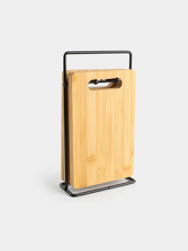 Кесу тақтасы,, 22х14 см, 4 дана, тұғырда, бамбук/болат, тікбұрышты, Bamboo, image-0