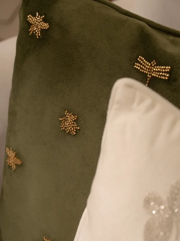 Подушка декоративная, 45х45 см, вельвет/бисер, зеленая, Стрекозы и жуки, Bugs, image-7