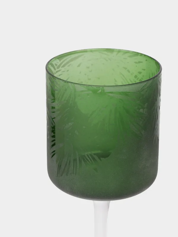 Шам ұстағыш, 20 см, шай шамына арналған, аяқты, шыны, қоңыр-күміс, Жылқылар, Horses art, image-1