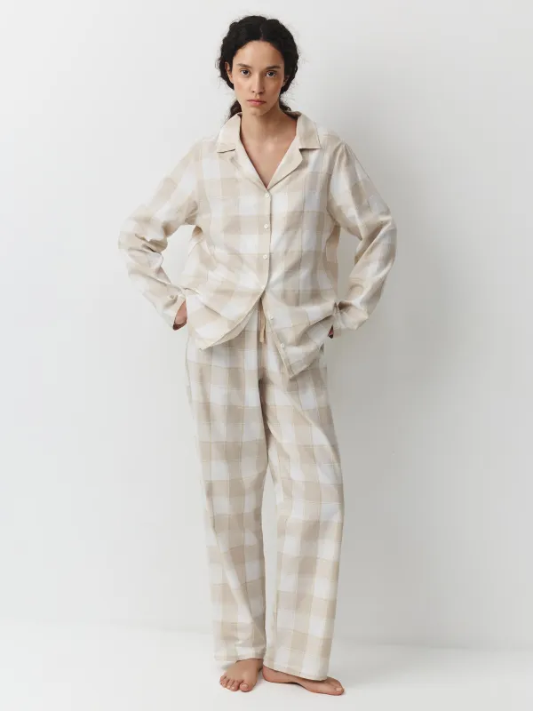 Әйелдерге арналған костюм, үйге арналған, өлшемі S, шалбармен, мақта, сарғылт-қоңыр және сүт түстес, Тор, Stacey, image-1