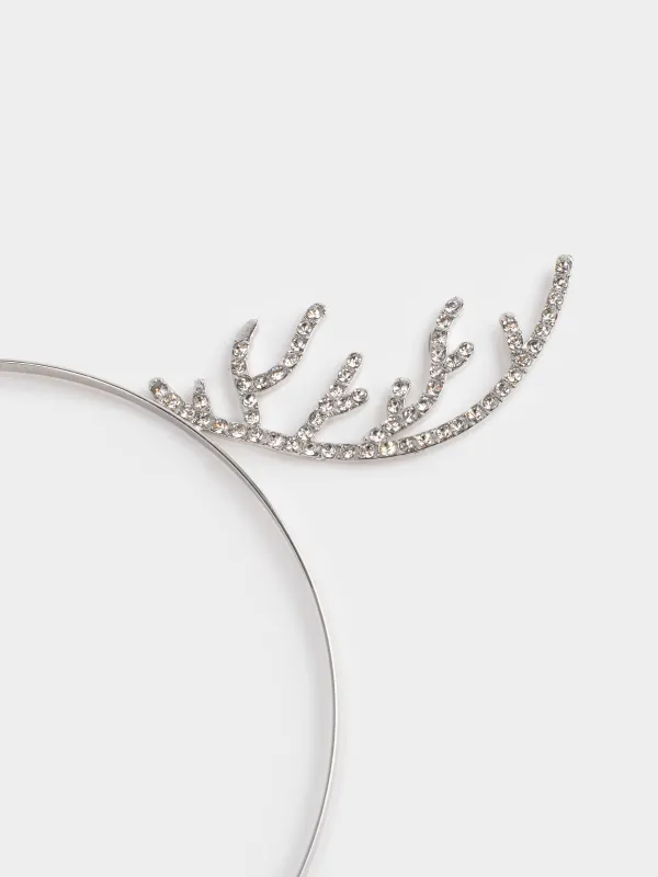 Карнавал тоғыншағы, 19х15 см, балаларға арналған, металл/страздар, күміс, Бұғы мүйізі, Sparkly deer, image-1