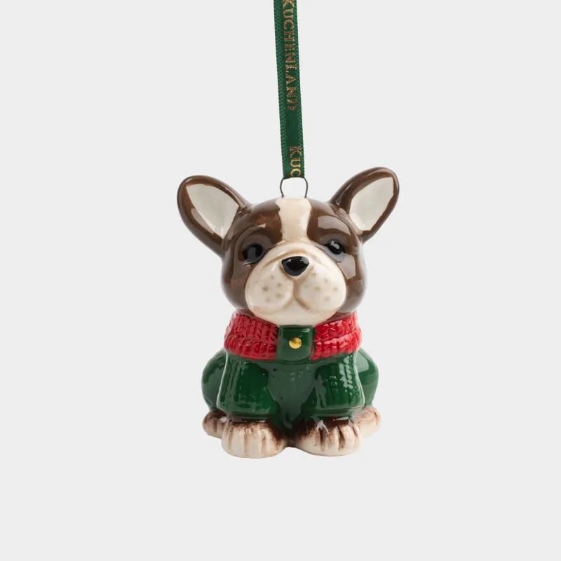 Игрушка елочная, 7 см, керамика D, Французский бульдог в свитере, Figure christmas