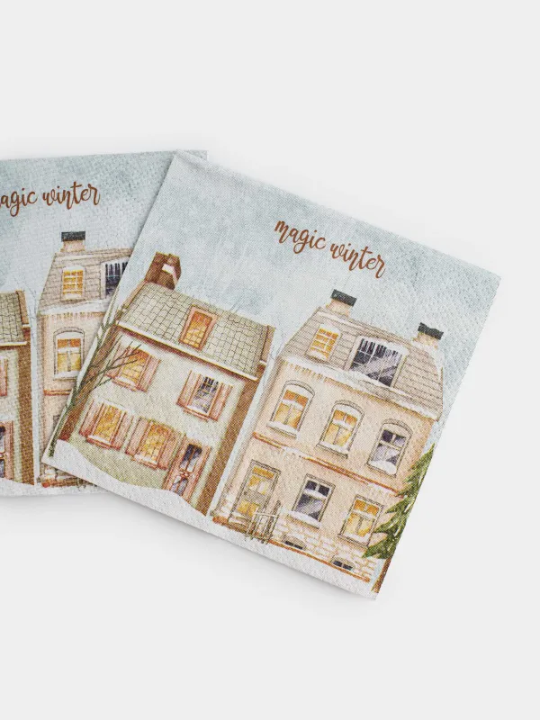 Қағаз майлықтар, 21х21 см, 20 дана, төртбұрышты, ақ, Үйлер, House built, image-3