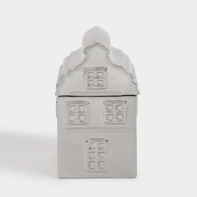 Сақтау ыдысы, 11х20 см, 800 мл, керамика, күміс, Үй, House shape