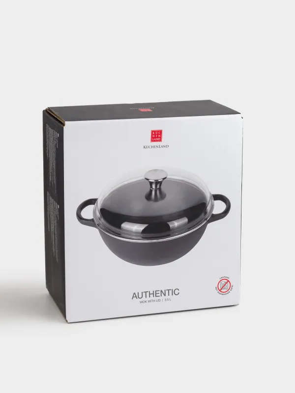 Казан, 27 см, 3,5 л, с крышкой, чугун/стекло Т, черный, Authentic, image-3