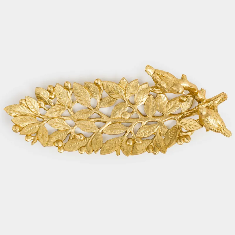 Блюдо декоративное, 40х14 см, полирезин, золотистое, Птицы на ветке, Birds, image-4