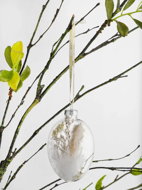 Подвеска декоративная, 6х8 см, стекло, с сухоцветами и перьями, Яйцо, Natural Easter, image-2