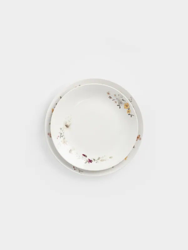 Ас сервизі, 6 адам, 19 зат, фарфор N, ақ, Сары гүлдер, Floweri, image-1