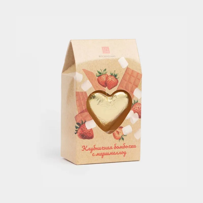 Шоколад, 35 гр, пішінді, маршмеллоу қосылған, бомба, құлпынай, Жүрек, Sweet shape