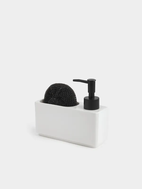 Жуғыш затқа арналған мөлшерлегіш, 430 мл, органайзер, губкасы бар, керамика, ақ, Ceramo, image-3