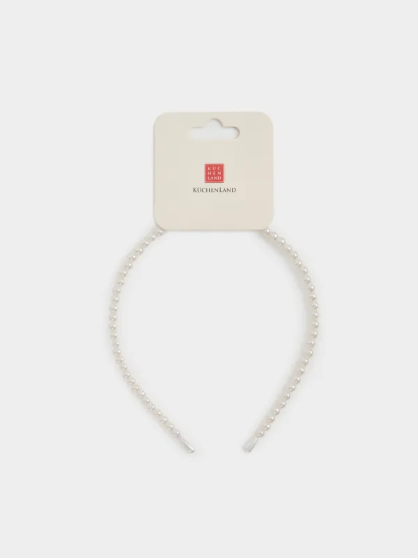 Ободок для волос, 13х14 см, пластик/металл, белый, Бусины, Pearl, image-3