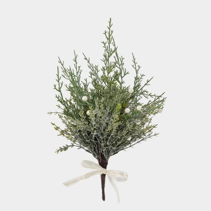 Букет декоративный, 40 см, пластик, Хвоя с белым жемчугом, Conifer pearl decor