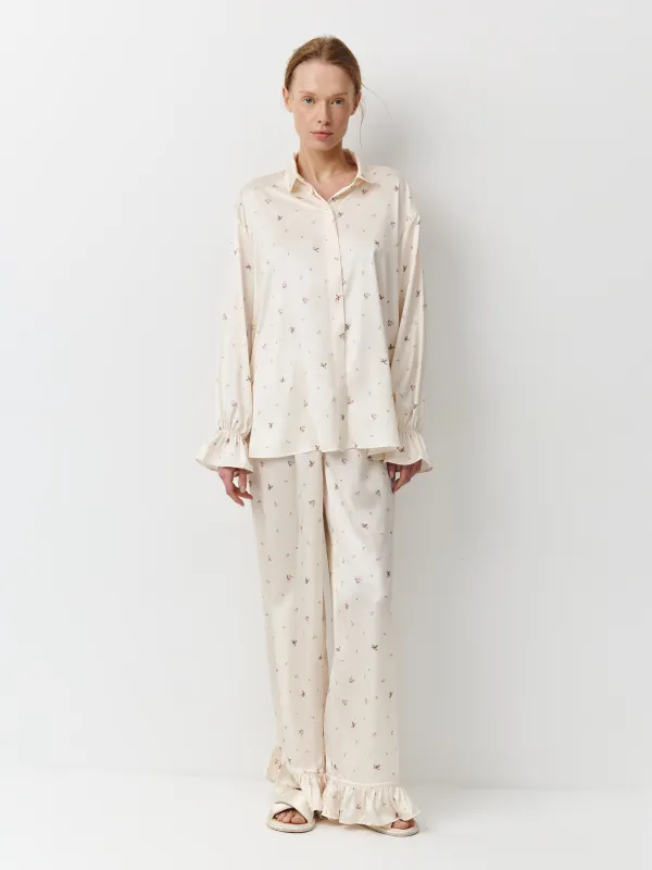 Әйелдер шалбары, үйге арналған, өлшемі S, полиэстер К, сүт түстес, Гүлдер, Roldia, image-0