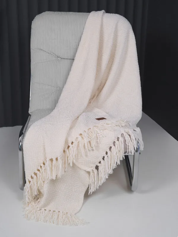 Жамылғы, 130х170 см, шашағы бар, шенилл, сүт түстес, Chenill, image-3