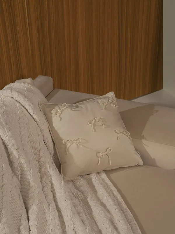 Сәндік жастық, 45х45 см, барқыт/моншақ, сұр, Бантик, Pearl bow, image-5