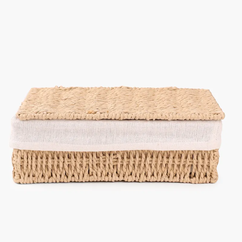 Корзина для хранения, 28x20х10 см, с крышкой, целлюлоза/хлопок, прямоугольная, Braided, image-0