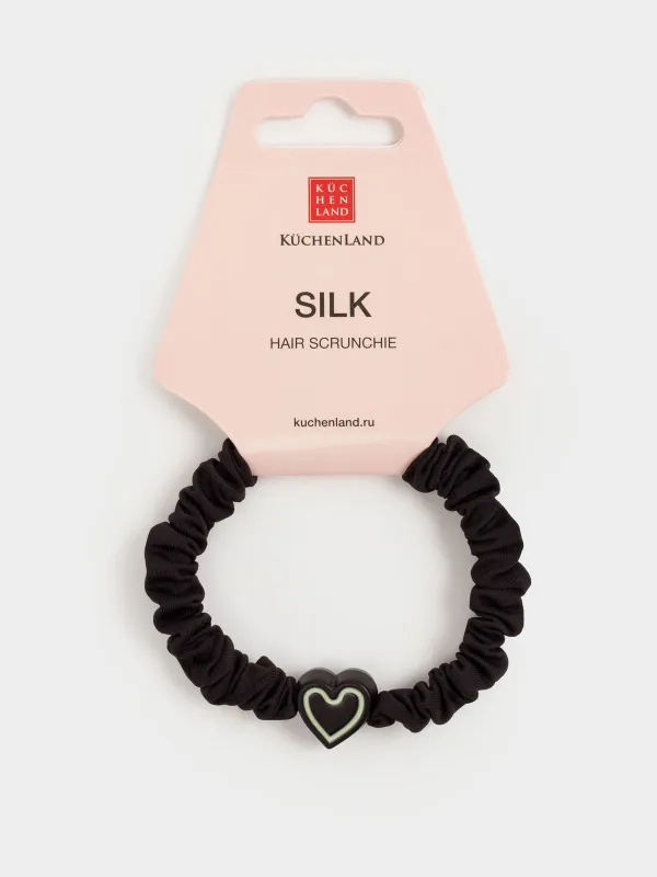 Шашқа арналған серпімді жолақ, 5 см, атлас / пластик, қара, жүрек, Silk, image-2