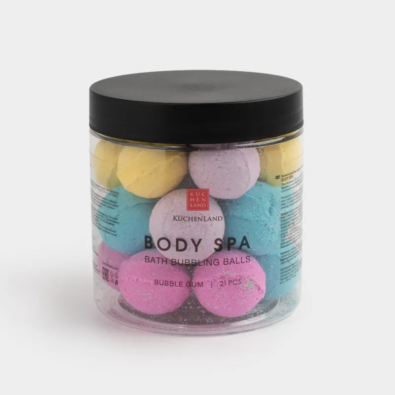 Ваннаға арналған бомба, 340 гр, 21 дана, сақтауға арналған құтыда, түрлі-түсті, Бабл-гам, Шар, Body spa, image-0