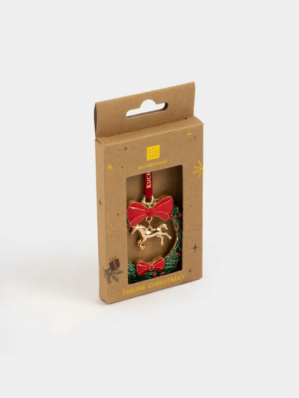 Шырша ойыншығы, 6 см, металл/страздар, жасыл және қызыл, Гүл шоқтары мен жылқы, Figure christmas, image-4