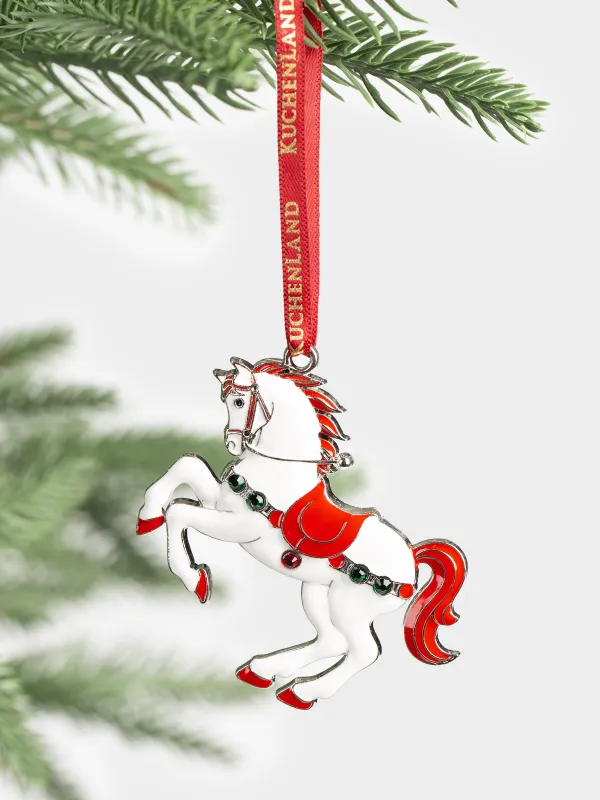 Шырша ойыншығы, 4 см, металл, күміс және қызыл, Страздары бар жылқы, Figure horse, image-2